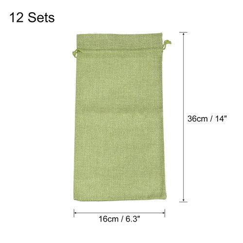 uxcell Burlap Wine Bags with Drawstrings, 12Pcs Wine Gift Bags Reusable Wine Bottle Bags with Ropes and Tags for Wedding, Birthday, Travel (14 x 6.3 In, Green)
