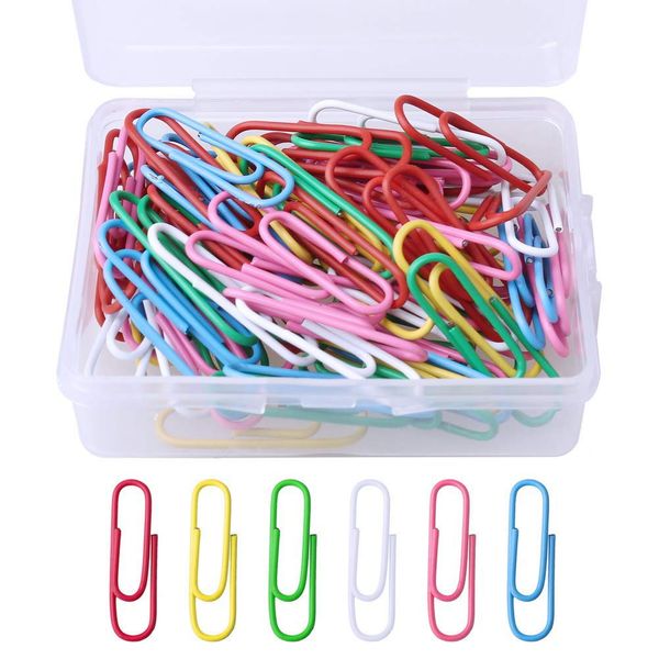 Coloured Paper Clips, 100 Pcs Paper Clamps for Office Stationery Plastic-Coated Paperclips Office Clips with Box