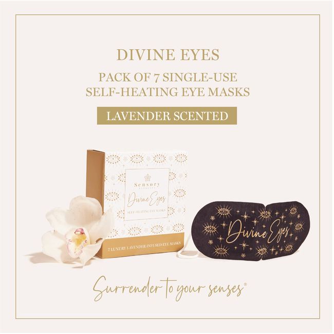 7 Divine Eyes Self-Heating Eye Masks, Box of 7, Relaxing Lavender Eye Mask for Puffy Eyes and Soothing Sleep Mask