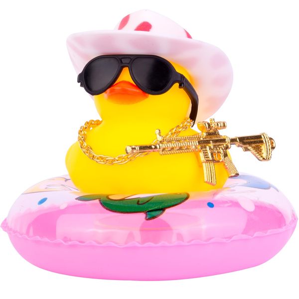 MuMyer Cowboy Duck Car Dashboard Decorations Rubber Duck Car Ornaments with Cool Accessories Mini Swim Ring Sun Hat Sunglasses Scarf or Necklace(B16)