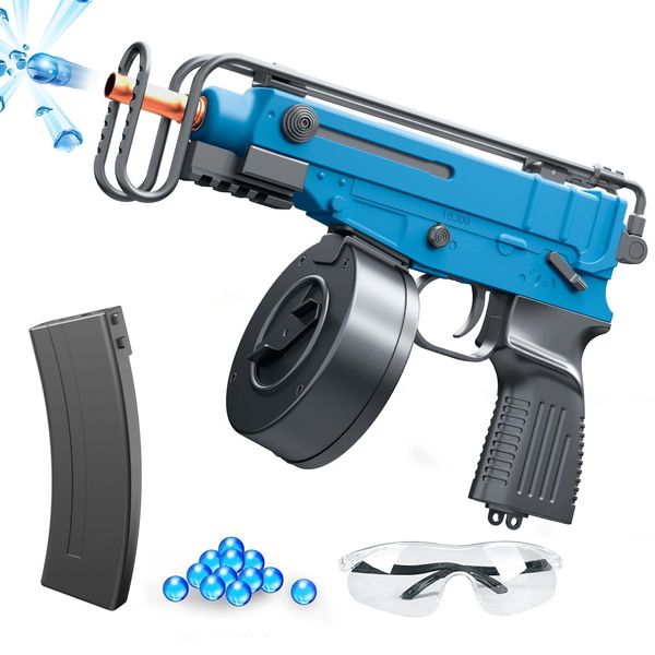 GelBom VZ61 Electric Gel Ball Blaster for Outdoor Activities Shooting Games, Eco-Friendly Water Bullet Splatter Ball Gun with Adjustable Semi or Automatic Dual Modes for Age 14+, Blue