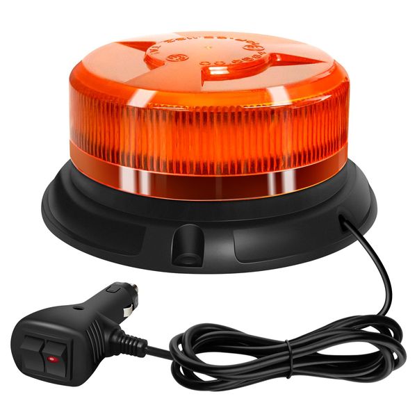 AnTom rotating beacon 9 flash pattern 12V 24V orange warning light led magnet with 3 Meters cable for car truck tractor golf cart SUV