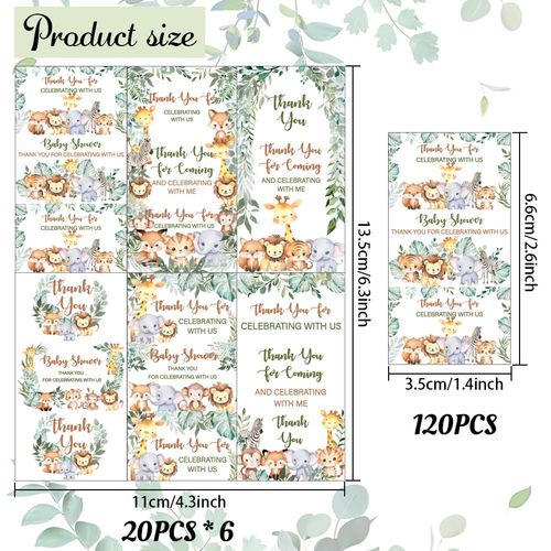arricraft 120 Pcs Babies Shower Candy Wrappers, Thank You for Coming Mini Candy Bar Sticker Animal Zoo Chocolate Bar Label Sticker for Girls Boys Babies Shower Decor (No Candy) 6.6x3.5cm