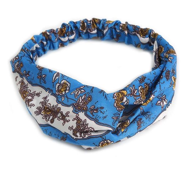Blue/White Floral Twisted Fabric Elastic Headband/Headwrap