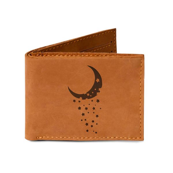 Men's Crescent Moon & Star Tattoo-2 Genuine Pull-up Leather Wallet MHLT_03