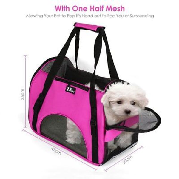 Pet Carrier Dog Cat Lightweight Breathable Mesh Strong Pink Bag Shoulder Strap