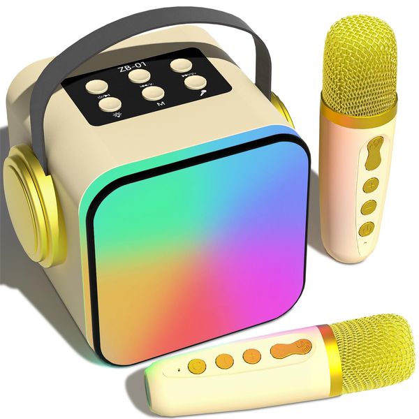 ZBQEJ Mini Karaoke Machine for Kids, Portable Bluetooth Karaoke Speaker with 2 Wireless Microphone,Karaoke Toys Gifts for Girls & Boys Ages 4-12 +Year Old Birthday Party