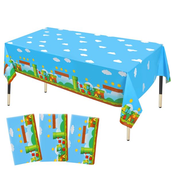 Lecinc 3 PCS Video Games Party Tablecloth, Plastic Video Games Table Cover for Video Games Birthday Party Decorations Supplies, 86.6 x 51.2in