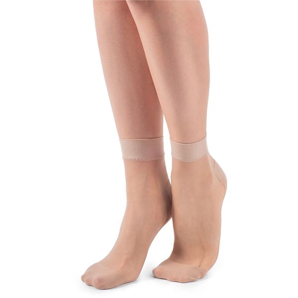 LORES Durchsichtige Viertelsocken für Damen, Einheitsgröße, Knöchelsocken mit Massagesohle, Pop-Nylon, unsichtbar, 20 DEN Massaggio, Visone, Einheitsgröße