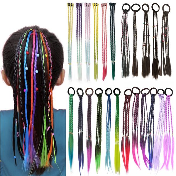 BARSDAR Children's Mesh Extensions, Ponytail, Hair Extensions, Point Wig, Colorful, Kids, Hip-Hop, Dance, Hina Festival, Recital, Party, Stage, Flashy Hair, Easy to Put On and Take Off, Set of 2, Elastic Included, Easy to Put On (Colored Threads)