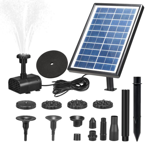 Solar Fountain Pump,Mini DIY Solar Powered Water Fountain, Garden Floating Solar Powered Water Feature Pump with 8 Nozzles Solar Panel Kit Water Pump for Garden Decoration,Fish Tank and Pond (7W)