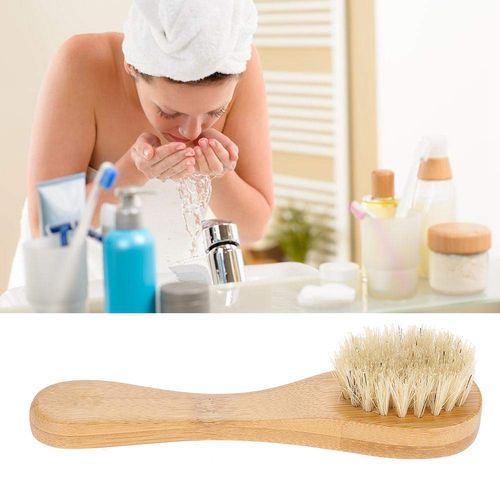 Sonew Facial cleansing brush, natural bristle brush for dry brushing and scrubbing handle, skin cleansing brush, exfoliating, deep cleansing