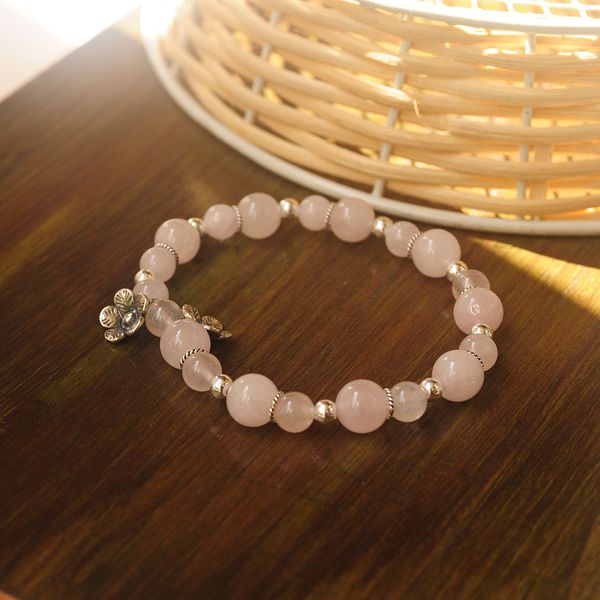 I am prettier than flowers Rose Quartz Silver Bracelet