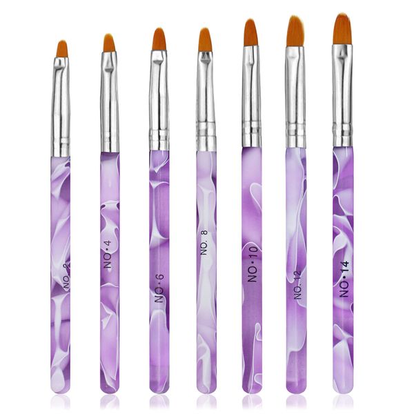 Professional 7 PCS Nail Art UV Gel Pens Brushes Acrylic Flat Brush Set Painting