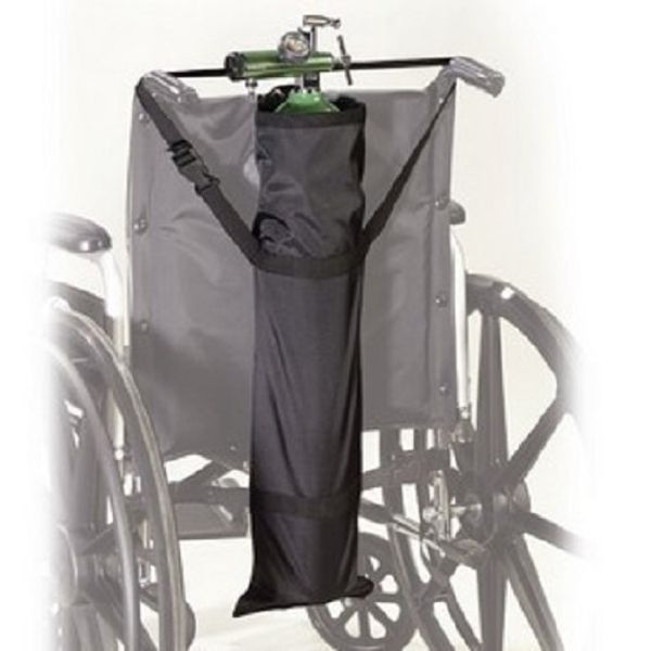 Healthline Deluxe Wheelchair Carry Pouch for Oxygen Cylinders, Bag/Oxygen Tank Holder for Cylinders D & E, Black