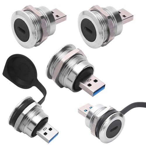 ANMBEST 5PCS Panel Mount USB Adapter, USB C Female to USB3.0 Male Circular Connector, 5Gbps Data Transfer USB Pass Through Cable Coupler Extension Converter with Waterproof/Dust Cap