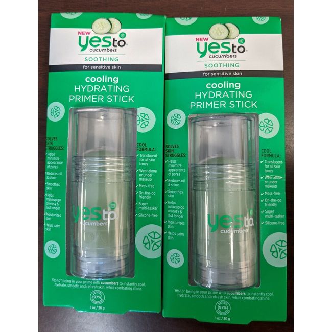 LOT OF 2 YES TO CUCUMBERS COOLING HYDRATING PRIMER STICK 1oz EACH