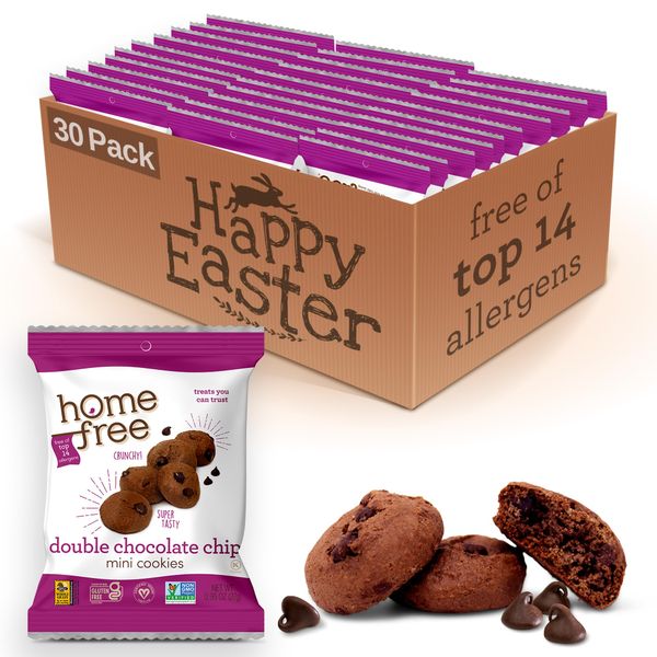 Homefree Bulk Mini Double Chocolate Chip Cookies, Gluten Free, Nut Free, Vegan, Individually Wrapped Packs, School Safe and Allergy Friendly Snack, 0.95 oz. (Pack of 30)