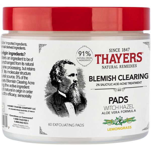 THAYERS Alcohol-Free Witch Hazel Blemish Clearing Pads, 60 Pads