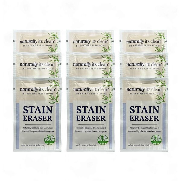 Naturally It's Clean Stain Eraser, Natural Enzymes Based/Biodegradable Instant Stain Removal, Spot Wipe Removes Wine, Coffee, Soda, Spills, Odor on Clothes, Bags, 60 Count (Pack of 1)
