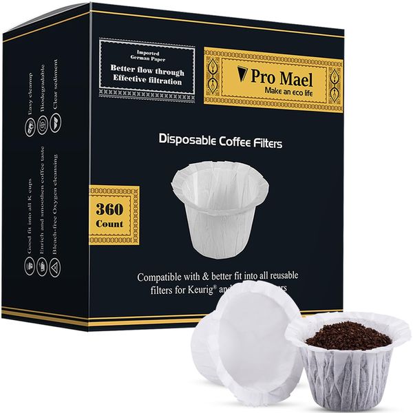 Pro Mael Disposable K Cup Filters - 360 Count, Coffee Filter Paper for Keurig Brewers Single Serve 1.0 and 2.0, Use with Reusable K Cup Pods, White