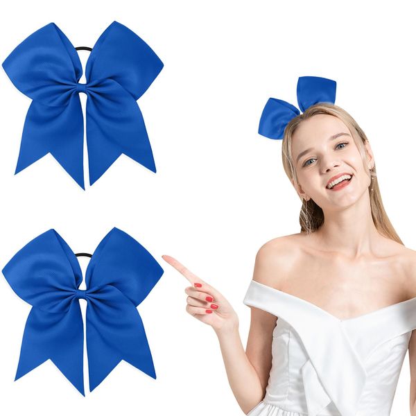 2 PCS 8" Cheer Bows, Bow for Hair, Blue Hair Bow, Blue Bow for Hair, Cheer Bows for Cheerleaders, Cheer Bow Holder, Cheerleading Bows, Cheerleader Bows with Ponytail Holder Elastic Band