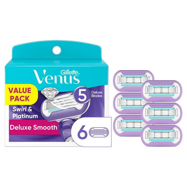 Gillette Venus Deluxe Smooth Swirl Womens Razor Blade Refills, 6 Count, Moisture Ribbon to Protect Against Irritation (Pack of 1)
