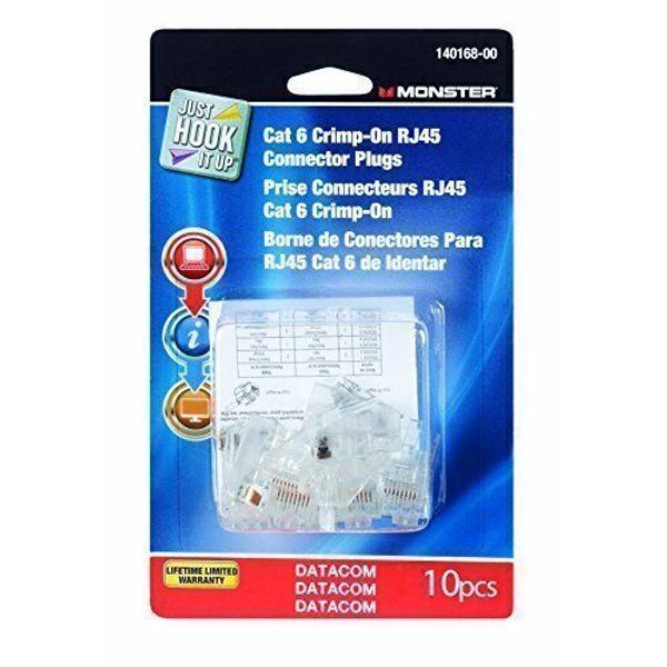 Monster Cable Rj45 Connector Plugs Category 6 8 Position, 8 Conductor Clear 10