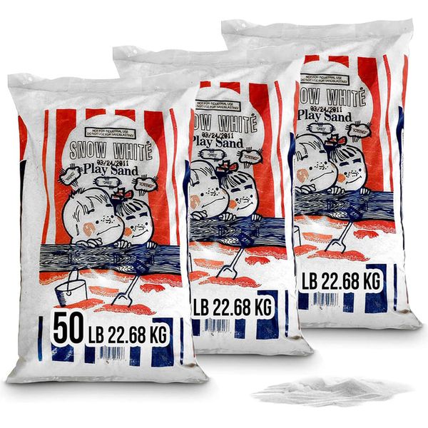 US Silica 50 Pound Bag Snow White Play Sand for Sandboxes and Sand Tables at Parks, Homes, and Daycare Centers, White (3 Pack)