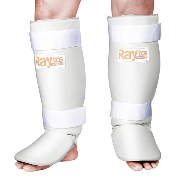 Raytos Basic Leg Guard, Legers, Kickboxing, Foot Support, Kickboxing, Leg Guard, Shin Guards, 1.2 inches (3 cm) Thick, Shock-Absorbing, Martial Arts, Karate, Protective Gear Protector (White)