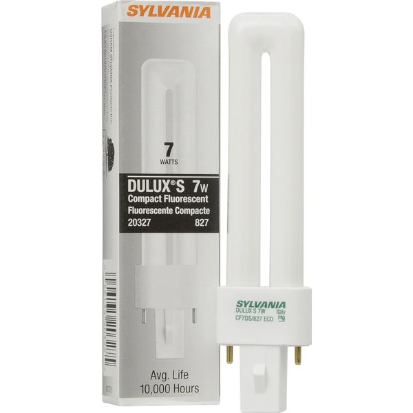 Osram Sylvania 20327 CF7DS/827/ECO DULUX 7W single compact fluorescent lamp with 2-pin base, 2700K color temperature, 82 CRI, ECOLOGIC for use on magnetic ballast