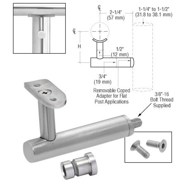 316 Brushed Stainless Short Arm Malibu Series Post Mounted Hand Rail Bracket