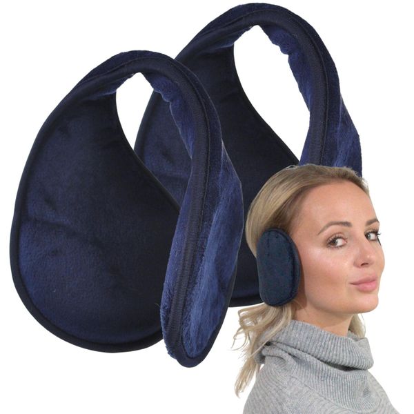 Basic Sense 2PCS Extra Wide Plain Earmuff, Navy-Navy