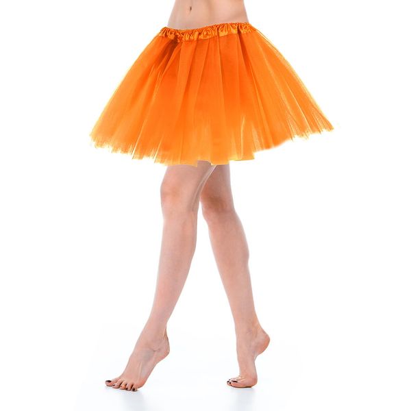 Tüllrock Damen Tutu Klassisch Elastisch 3 Lagig Tüll Tüllrock Orange 80er Rock Tütü Dirndl Damen Kurz Dance Dress Up Party Zubehör Ballett Tanzkleidung Ballettkleidung 80er Jahre Outfit Damen