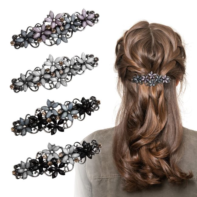 Laughhe 4 Stück Elegante Haarspangen für Damen Mädchen, Französische Haarspangen Damen Vintage Haarspange, Glitzernde Exquisite Blume Kristall Haarklammer Blume Kranz Haarnadel Haarschmuck