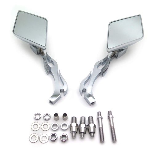 SMT-Diamond Flame Stem Mirrors Compatible With Harley Davidson Or Metric Bike Chromed [B00RNITACG]