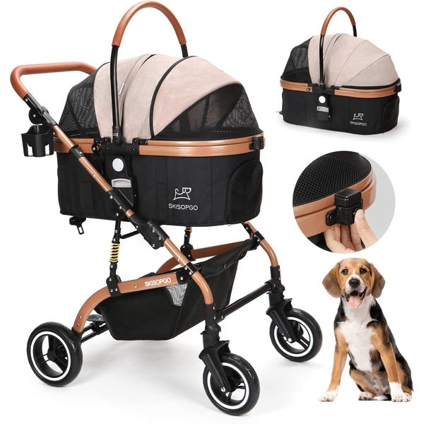 3-In-1 Pet Strollers for Small Medium Dogs Cat with Detachable Carrier Foldable