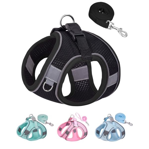 Solmoony No Pull Dog Harness - Step In, Mesh, for Small & Medium Dogs (Black, M) - Includes Leash