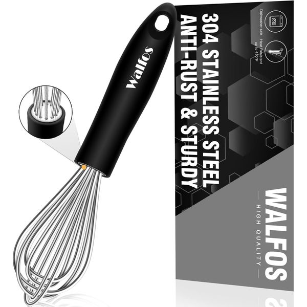 Stainless Steel Whisk - Kitchen Balloon Whisk, Thick Stainless Steel Wire ＆ Strong Handles, Egg Frother for Cooking, Blending, Whisking, Stirring, Beating (21cm)