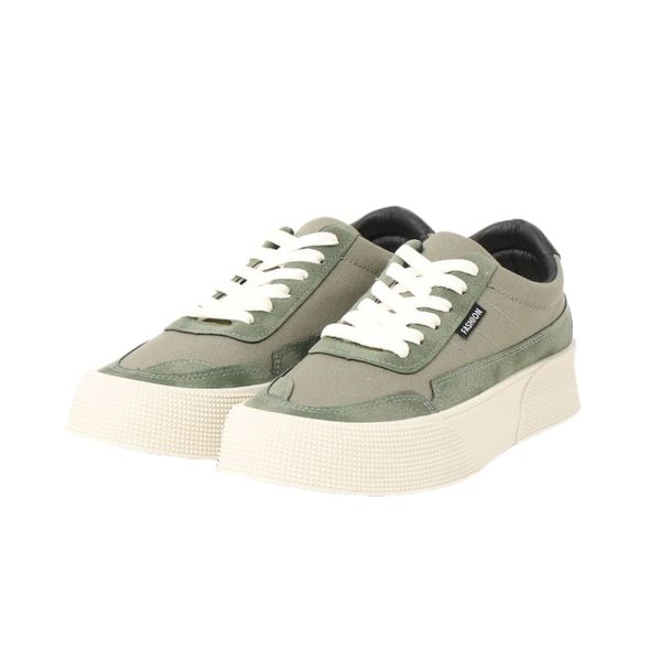 Sneakers Thick Sole Men's Canvas Sneakers Thick Bottom Casual Shoes Low Cut Lightweight Sports Shoes Fashion Sneakers Korean Like (Green, 9.6 inches (24.5 cm)