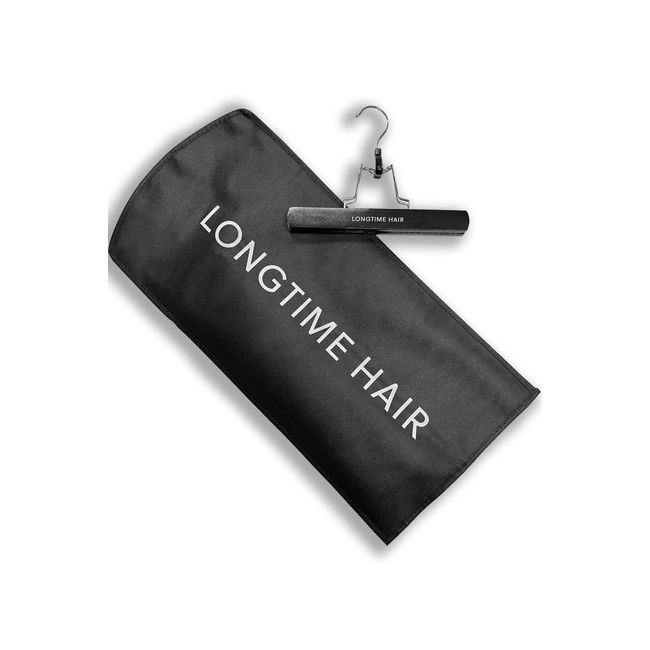 LONGTIME HAIR® Perücken Aufbewahrungstasche I Haarverlängerungen Extensionsbag I Clip In Aufbewahrungstasche hängend mit Holzaufhänger & Reißverschluss I ideal für Reisen und Staubschutz