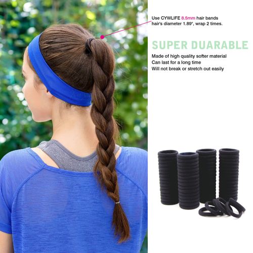 CYWLIFE 8.5mm Hair Ties Rubber Bands for Women Girls Thick Curly Hair, 100 PCS Black, Large No Crease Cotton Seamless Ponytail Holders Scrunchie for Kids Men, No Damage No Slip Soft Hair Elastics