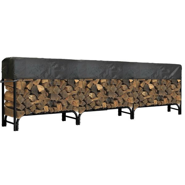 Outdoor Firewood Log Rack Short Cover - 144"L x 24"W x 20"H - Black