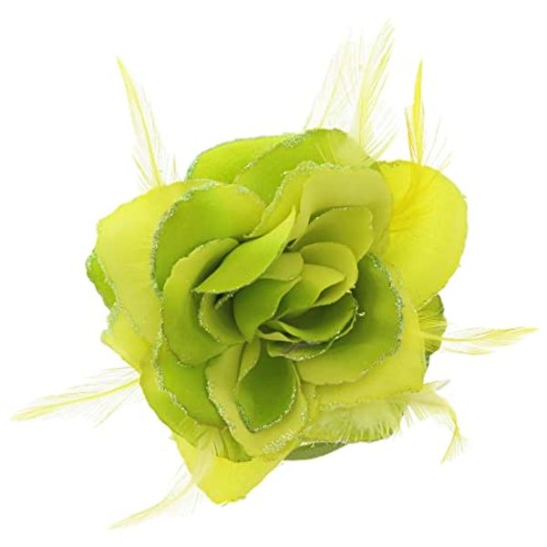 Topkids Accessories Rose Flower Hair Clip Hairband Floral Corsage Fascinator Hair Band Aligator Beak Grip for Women & Girls Wedding Prom Party Special Occasion (Lime 2Tone)