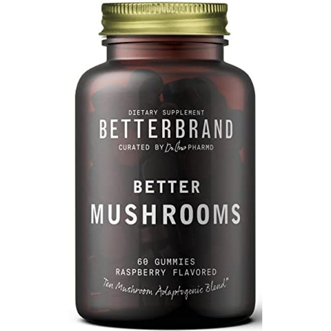 Betterbrand BetterMushrooms Mushroom Gummies to Support Gut Health, Metabolism, Energy, Focus - Lion's Mane, Cordyceps, Chaga & Maitake Mushroom Supplement - Maintains Healthy Immune System