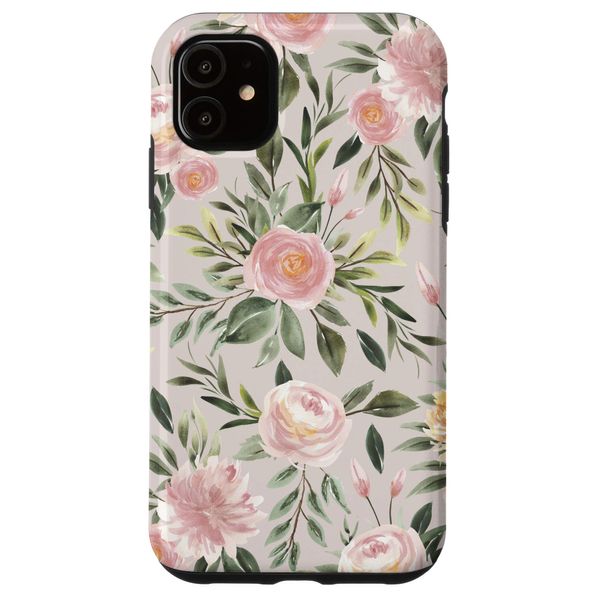 iPhone 11 Elegant Blush Pink Watercolor Rose & Peony Floral Pattern Case