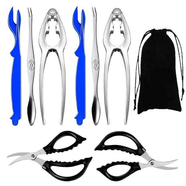 9Pcs Seafood Tools Set Stainless Steel Forks Opener Crab Lobster Crackers Shellfish Lobster Crab Leg Sheller Nut Crackers Dishwasher Safe