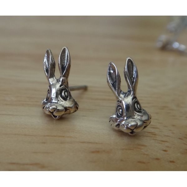 Sterling Silver TINY 9x9mm Easter Bunny Rabbit Face Studs Earrings