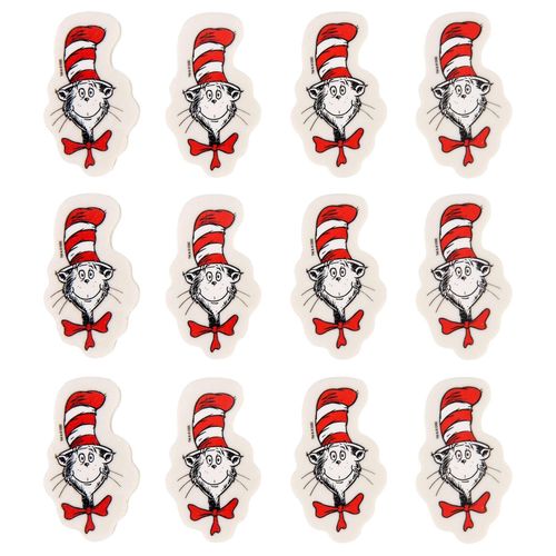 Amscan Party City Dr Seuss Cat in The Hat Rubber Erasers, 12 Count - Dr. Seuss Kids Birthday Supplies & Party Favors for Classroom - Kids Pencil Erasers for School Desk