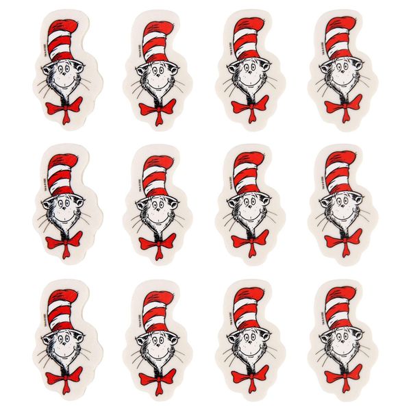 Amscan Party City Dr Seuss Cat in The Hat Rubber Erasers, 12 Count - Dr. Seuss Kids Birthday Supplies & Party Favors for Classroom - Kids Pencil Erasers for School Desk